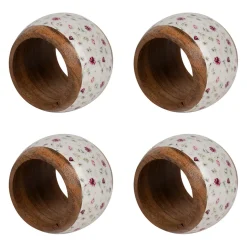 Rond de serviette (x4) en acacia et résine rose et blanc d3cm