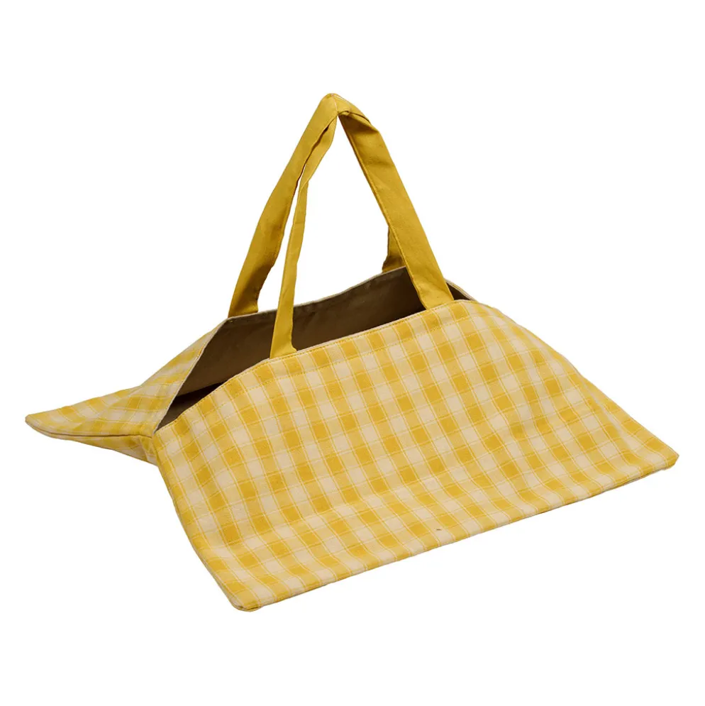 Sac à tarte à carreaux en coton jaune 40x40cm - Campagne