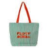 Sac brodé "plouf&chill" en coton rayé vert et rouge - Plouf&Sun