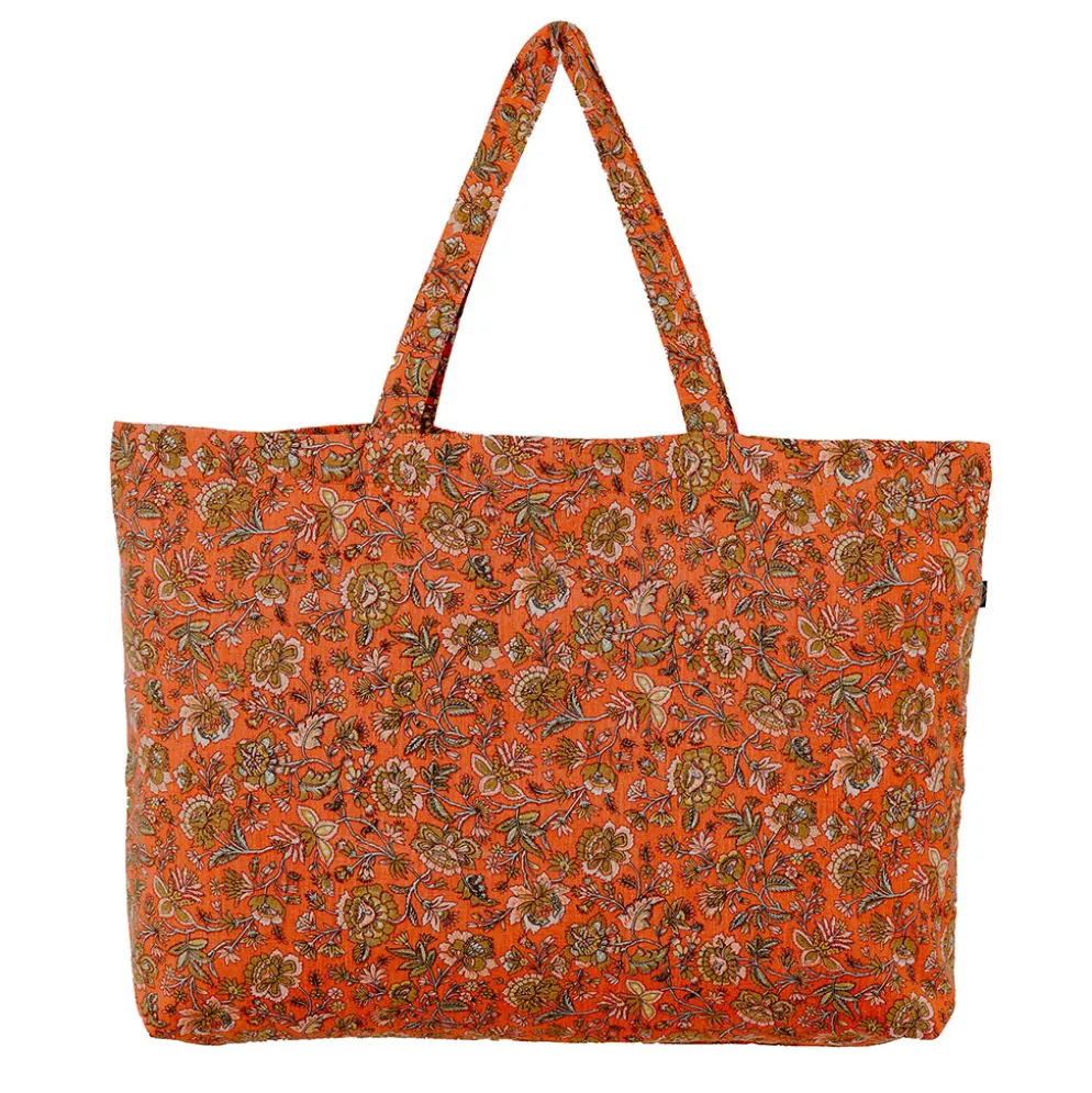 Sac cabas fleuri en lin terre brulée - Samara