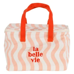 Sac isotherme en coton rayé corail et rouge - Solencia