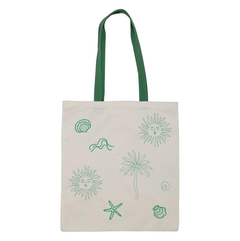 Sac tote bag en coton écru et vert - Vencia
