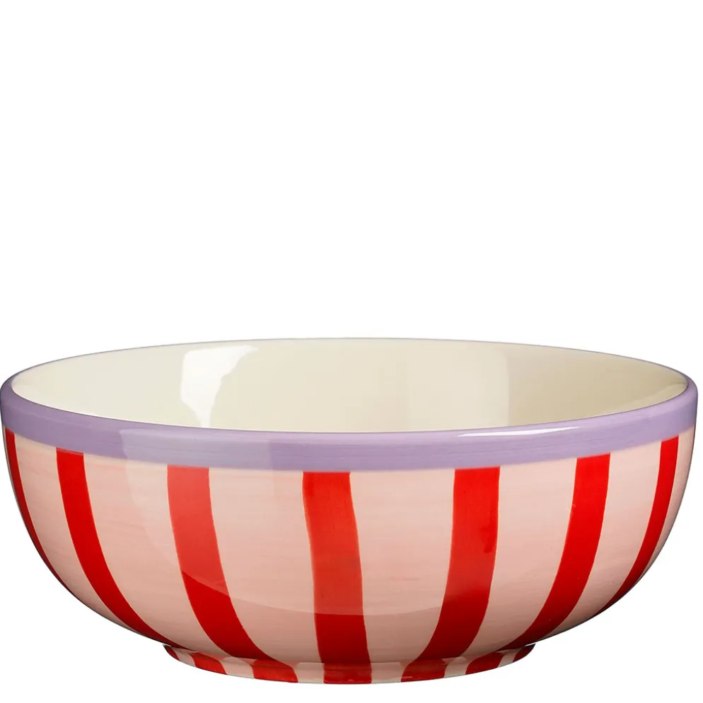 Saladier en céramique rayé rose et rouge d24cm - Mag