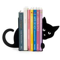 Serre-livres chat en métal noir