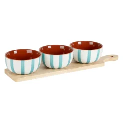 Service apéritif 3 bols en grès turquoise - Alaria