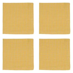 Serviettes x4 à carreaux en coton jaune 40x40cm - Campagne