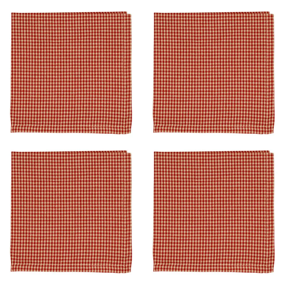 Serviettes x4 à carreaux en coton rouge 40x40cm - Campagne
