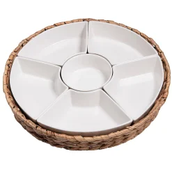 Set apéritif plateau en tresse avec coupelle en porcelaine