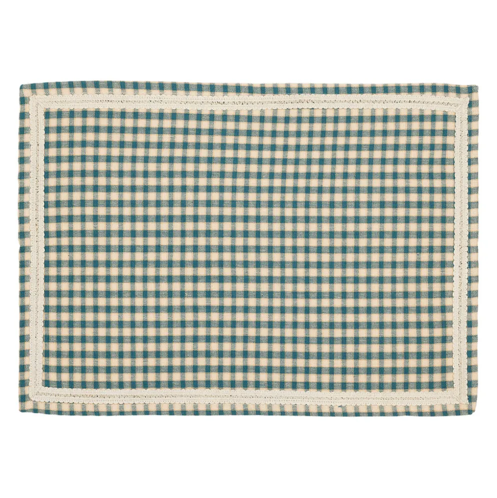 Sets de table à carreaux x2 en coton bleu antique 50x35cm