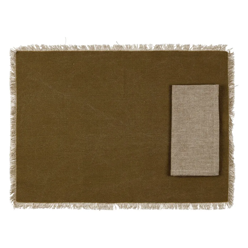Sets de table et serviettes (x4) en coton kaki - Nemesia
