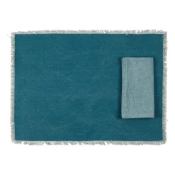 Sets de table et serviettes (x4) en coton bleu canard - Nemesia
