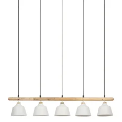 Suspension 5 lumières hauteur réglable en fer blanc et manguier h125cm E27 - Ferese