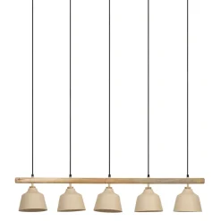 Suspension 5 lumières hauteur réglable en fer sable et manguier h125cm E27 - Ferese