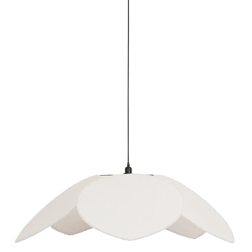 Suspension tulipe en fer et tissu bouclette écru d110cm E27