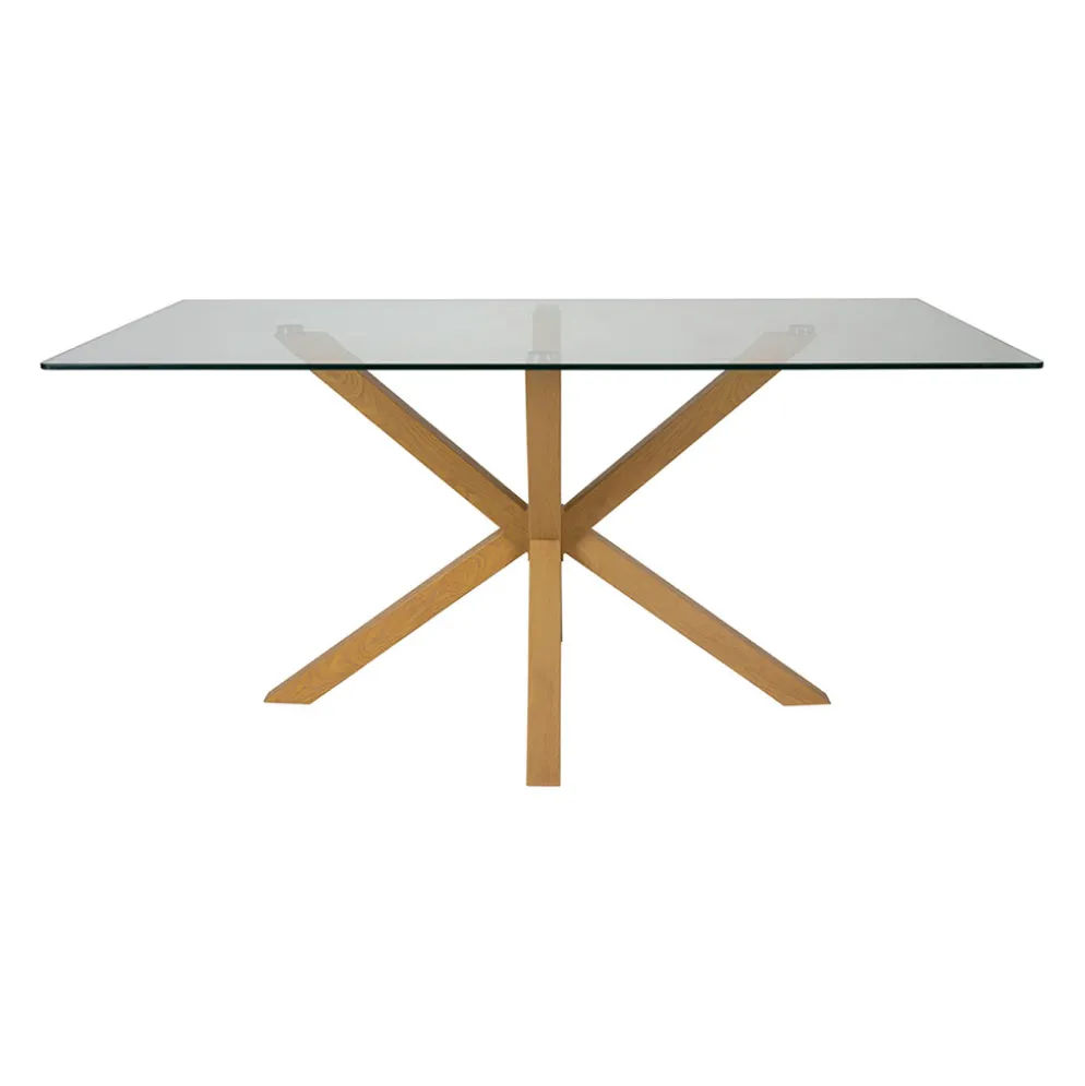 Table à manger en verre trempé et métal naturel 180x90cm - Adela