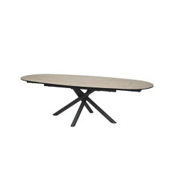 Table à manger extensible en céramique effet bois et métal noir 180(+77)x110cm - Vigo