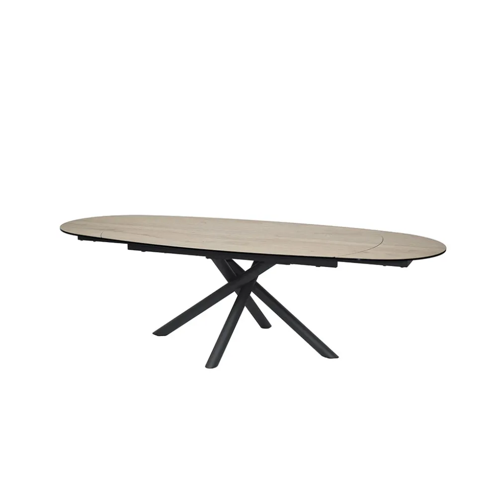 Table à manger extensible en céramique effet bois et métal noir 180(+77)x110cm - Vigo
