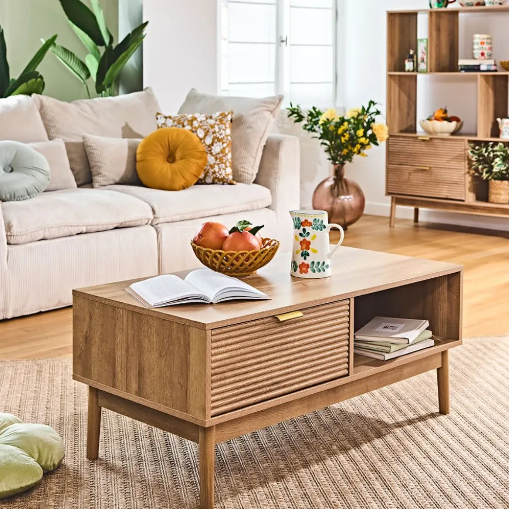 Table basse en bois 1 tiroir 1 niche 100x50cm - Tiphaine