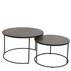 Table basse gigogne (lot de 2) en céramique bronze et métal noir - Ema