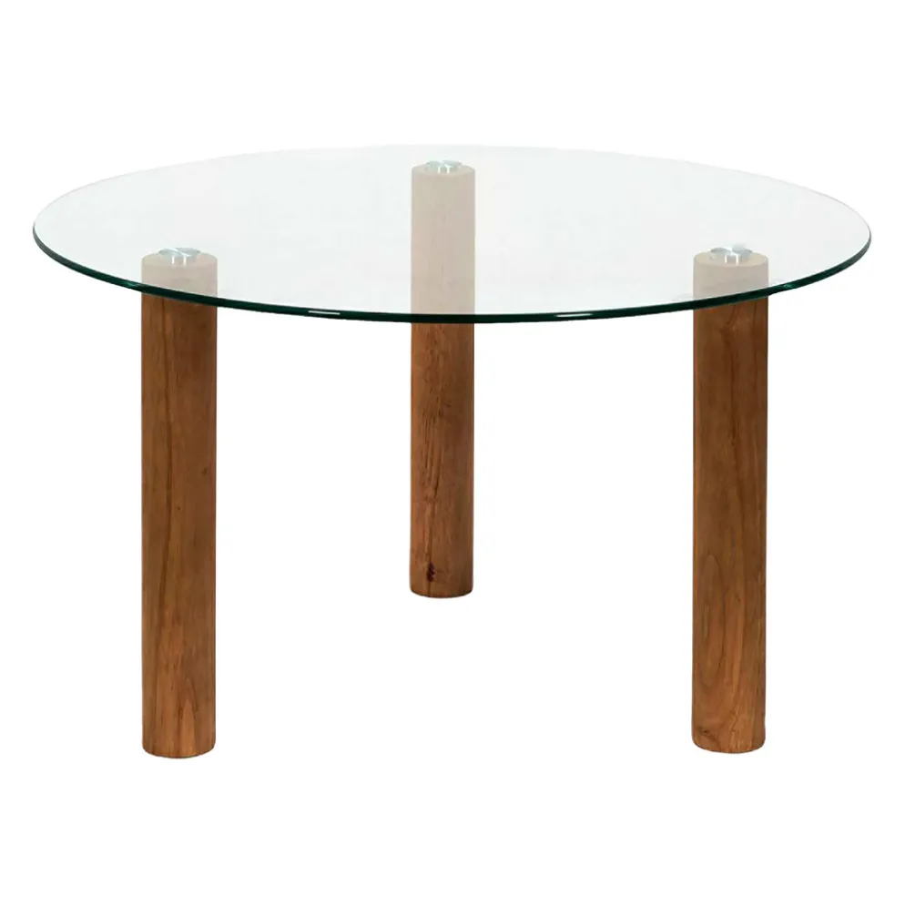 Table basse ronde en verre trempé et hévéa d75cm - Clara
