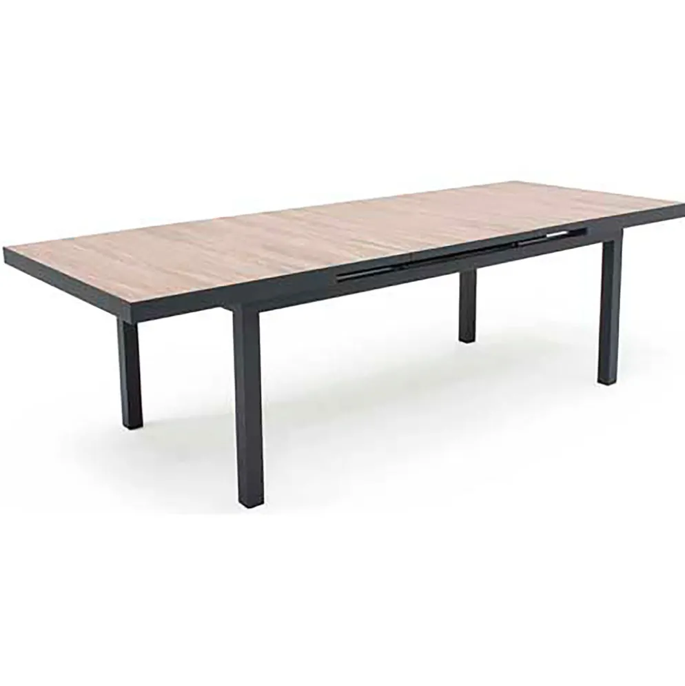 Table de jardin extensible en aluminium et céramique effet bois 200/260x100cm - Turin