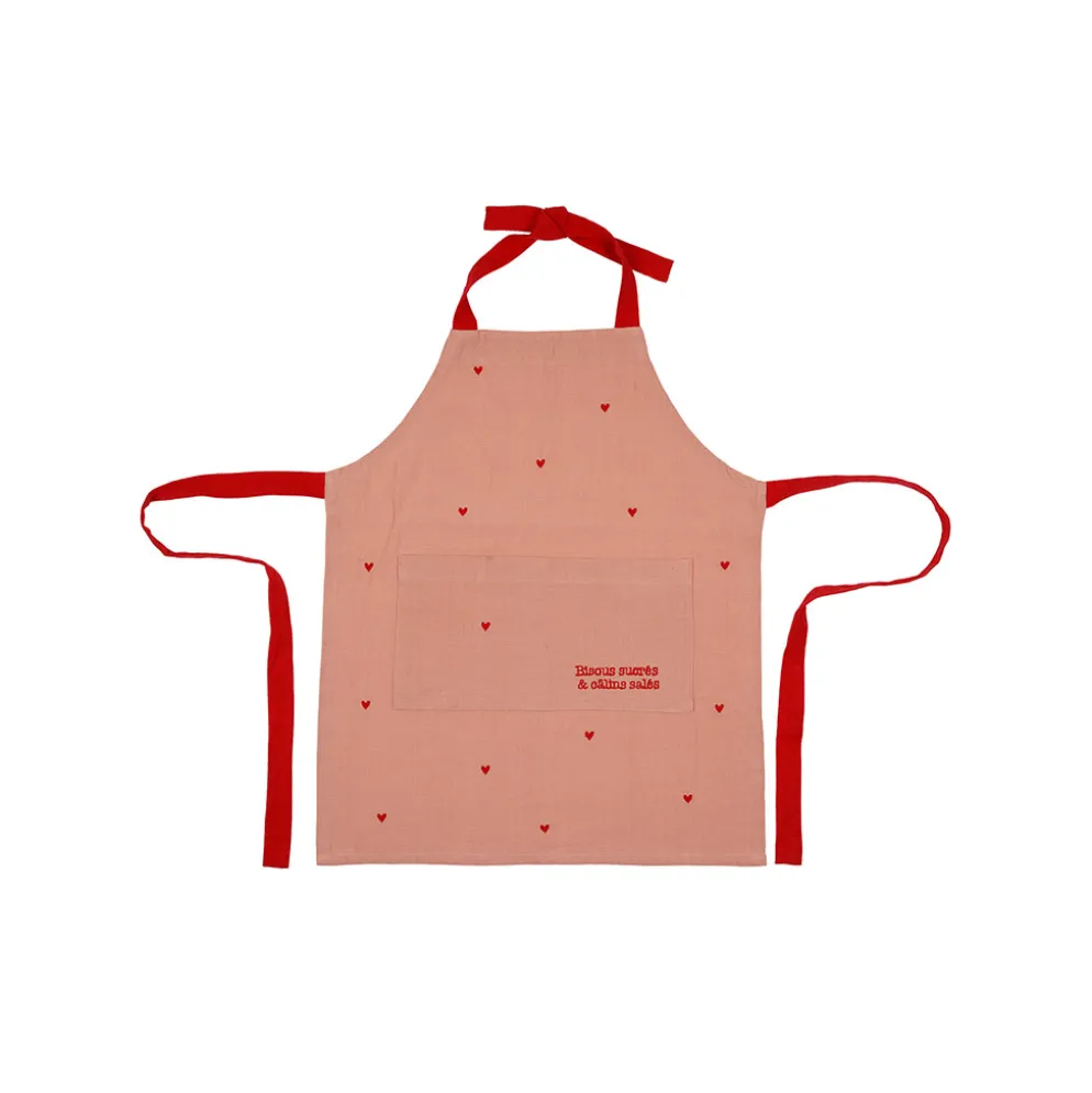 Tablier pour enfant en coton rose et rouge - Douce amour