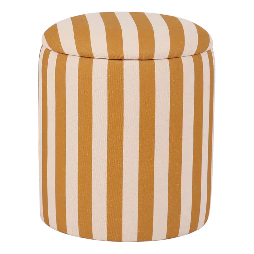 Tabouret coffre en coton rayé camel - Belly
