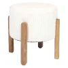 Tabouret en tissu côtelé beige et bois d'acacia - Scarlett
