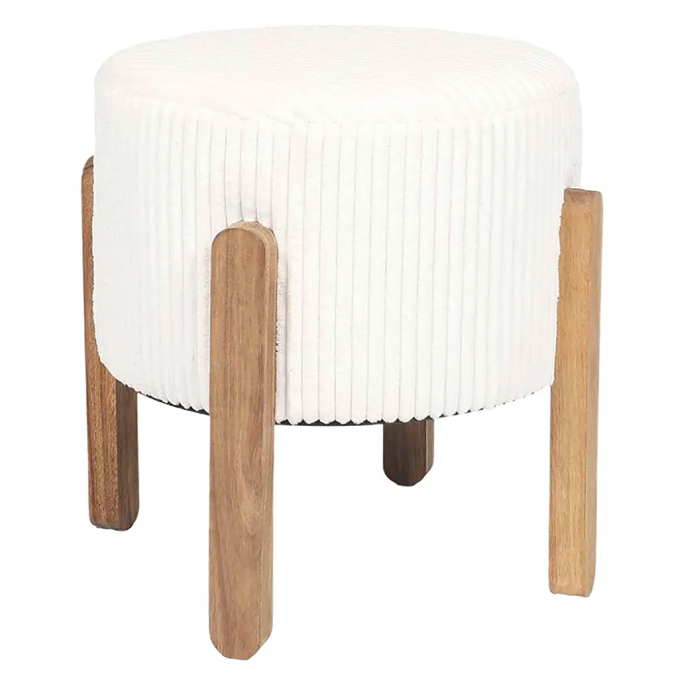 Tabouret en tissu côtelé beige et bois d'acacia - Scarlett