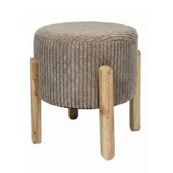 Tabouret en tissu côtelé taupe et bois d'acacia clair - Scarlett