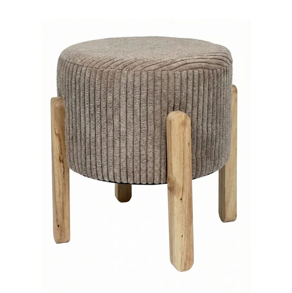 Tabouret en tissu côtelé taupe et bois d'acacia clair - Scarlett