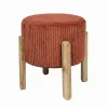 Tabouret en tissu côtelé terracotta et bois d'acacia - Scarlett