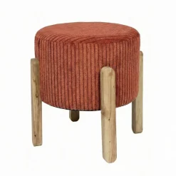 Tabouret en tissu côtelé terracotta et bois d'acacia - Scarlett