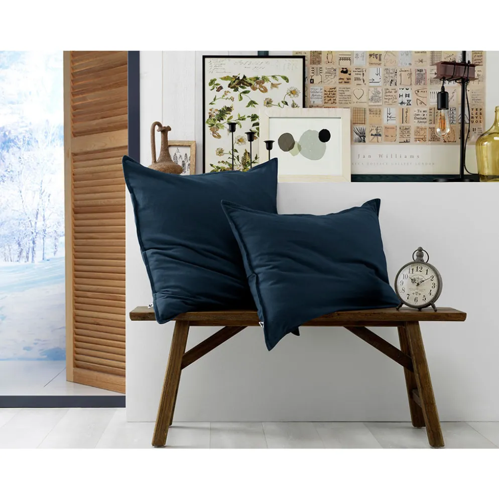 Taie d'oreiller en flanelle de coton bleu nuit 63x63cm - Candice