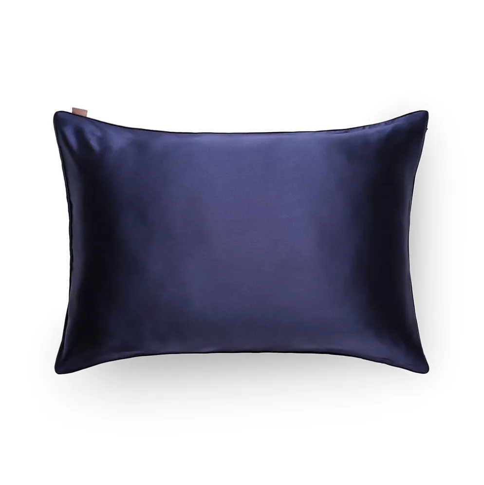 Taie d'oreiller en soie bleu nuit 76x51cm