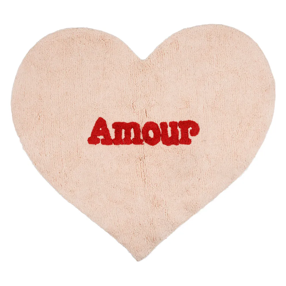 Tapis cœur en coton rose et rouge 80x72cm - Douce amour