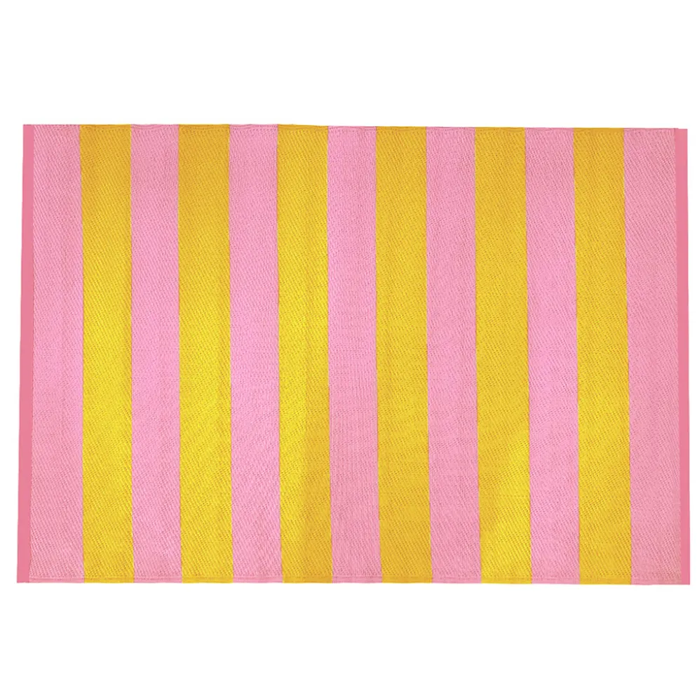 Tapis d'extérieur en tissu rayé rose et jaune 120x180cm - Aliza