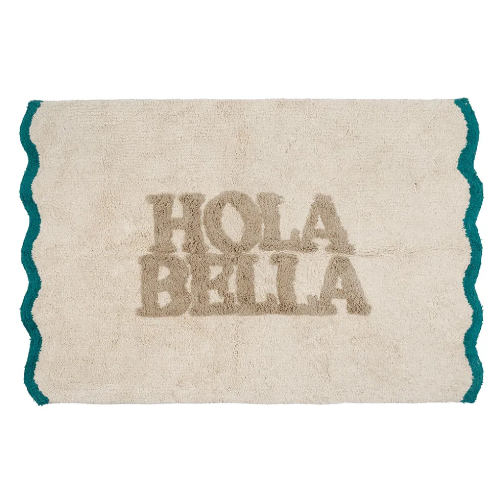 Tapis en coton beige et émeraude 90x60cm - Nomadea
