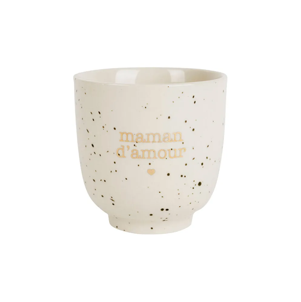 Tasse à café "maman d'amour" en grès moucheté blanc et doré 15cl - Bonheur étoilé