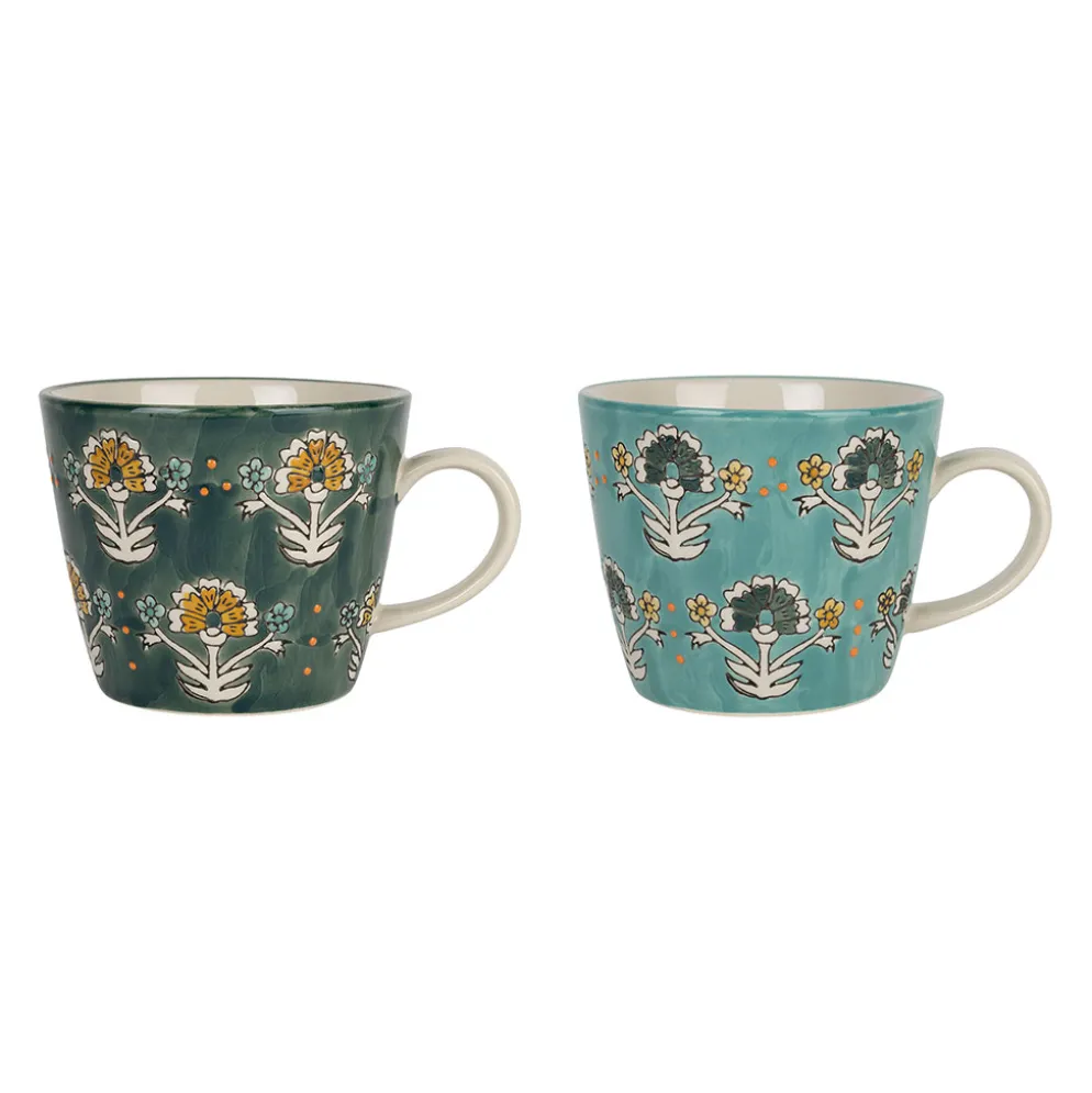 Tasse à thé x2 en grès turquoise et émeraude 35cl - Vencia