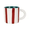 Tasse en grès rayée terracotta, blanc et intérieur émeuraude 17cl - Alaria