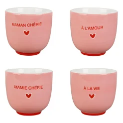 Tasses à café x4 en céramique rose et rouge 15cl - Douce amour