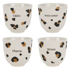 Tasses à café x4 en grès léopard brun et noir 15cl - Mini fauve