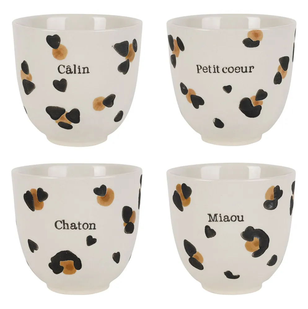 Tasses à café x4 en grès léopard brun et noir 15cl - Mini fauve