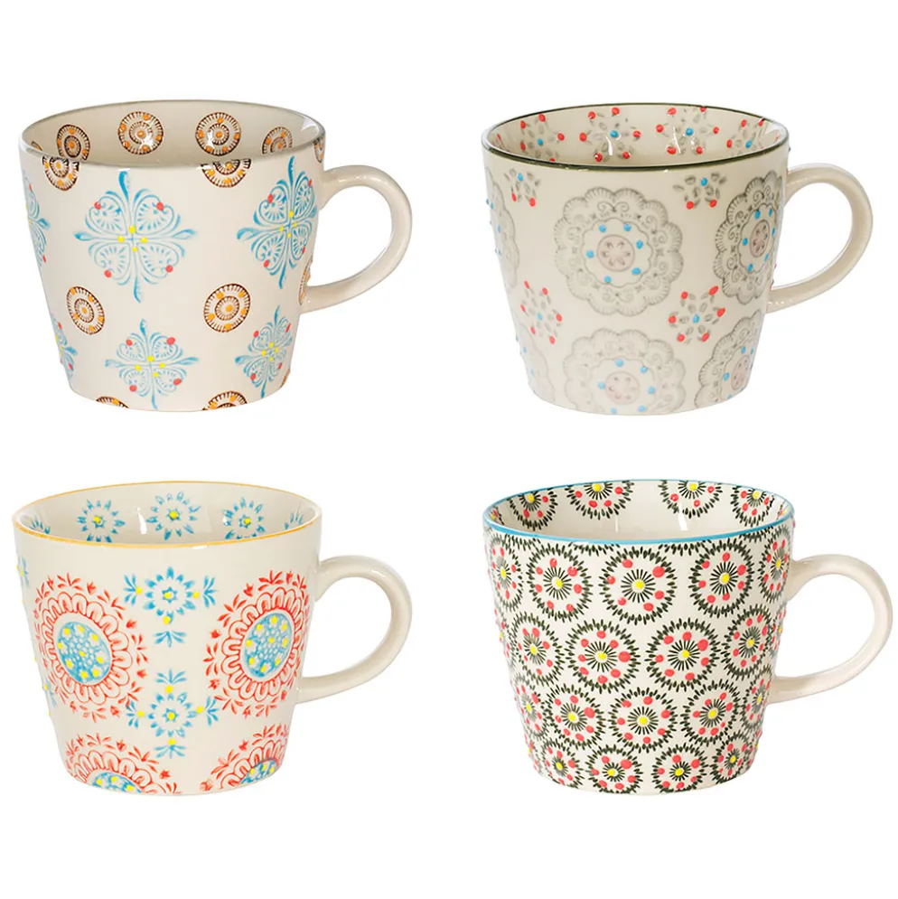 Tasses à café x4 en grès multicolore 30cl - Bohème