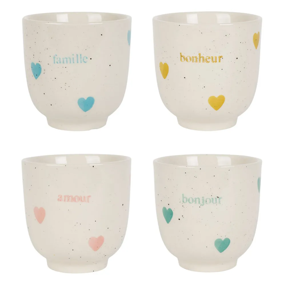 Tasses à café x4 en grès multicolore moucheté 15cl - Famille