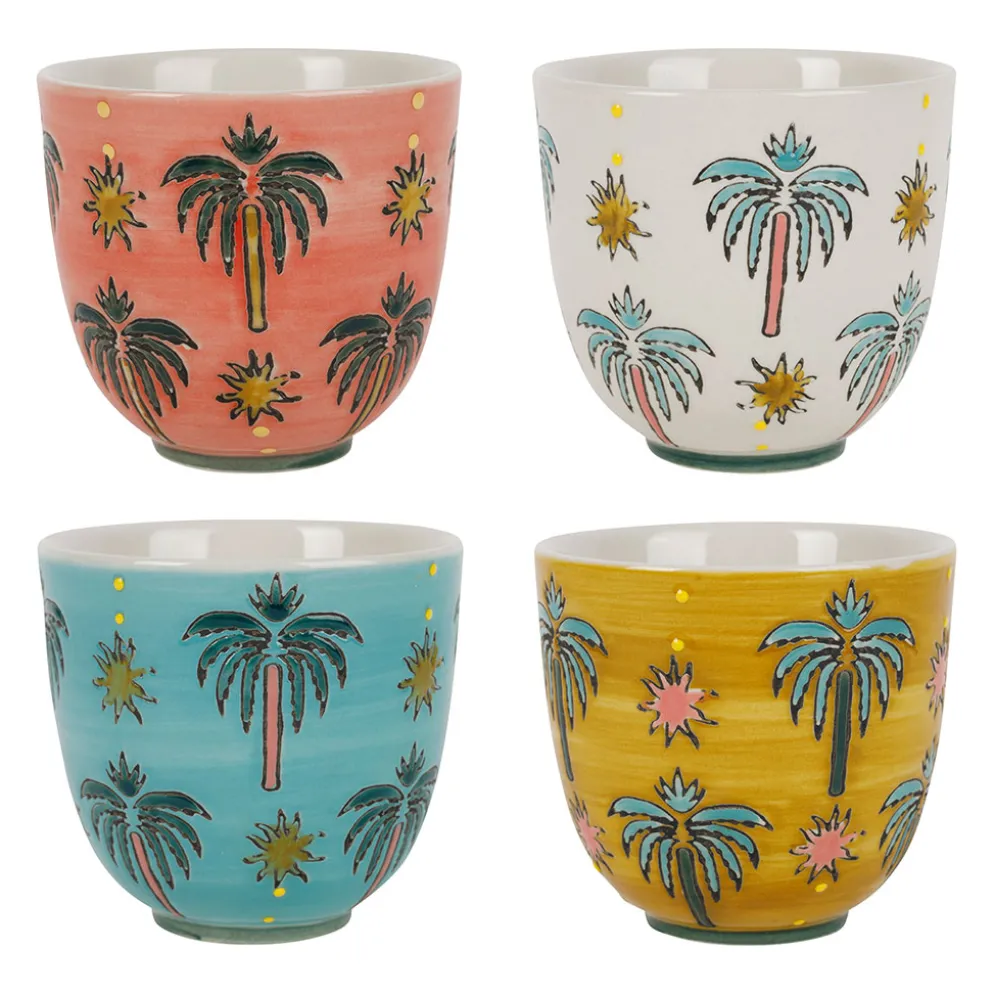 Tasses à café x4 palmiers en grès multicolore 15cl - Palmisol
