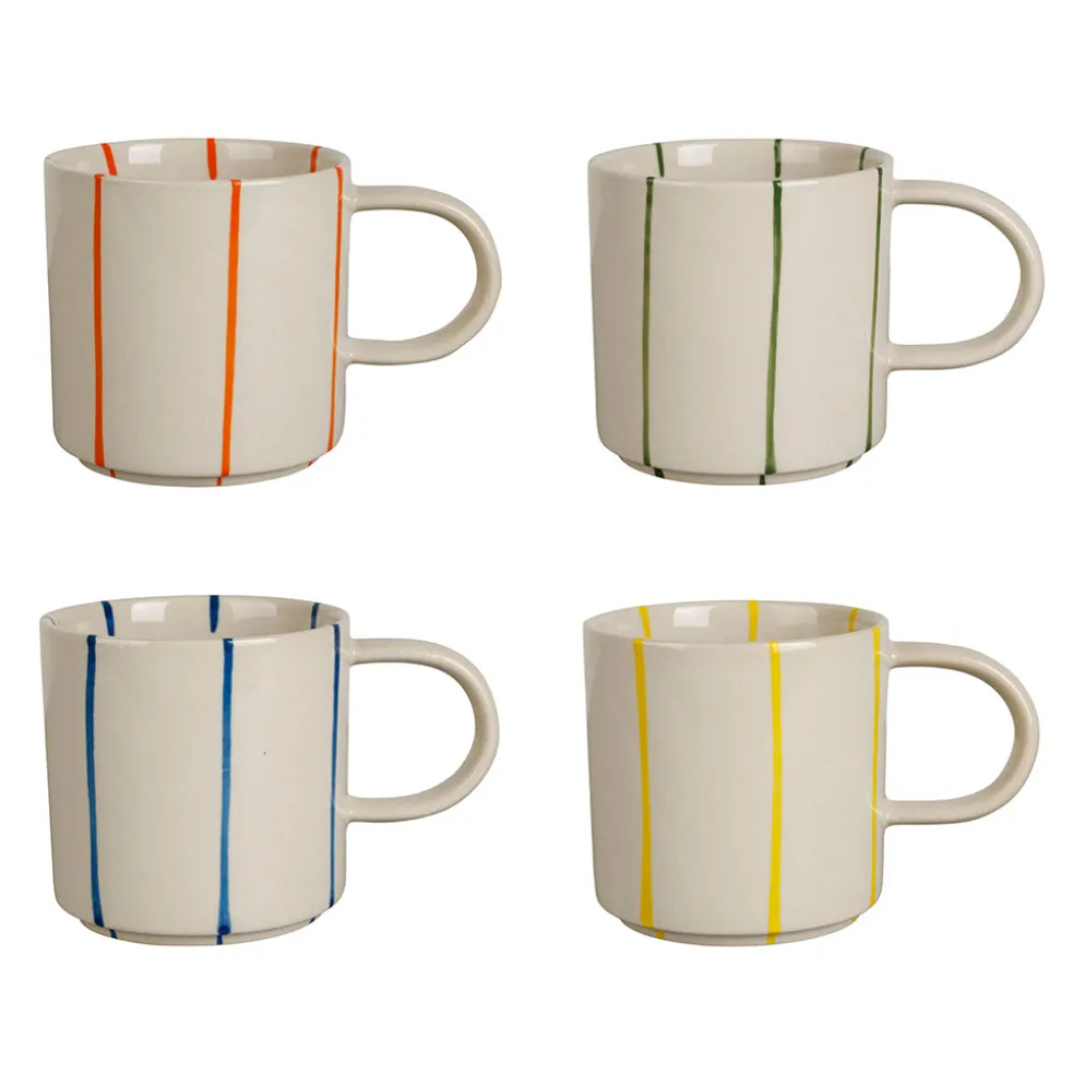 Tasses à thé x4 en grès rayées multicolore 25cl - Lumi