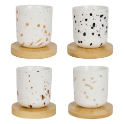 Tasses et sous-tasses x4 en porcelaine et bambou 10cl - Epura