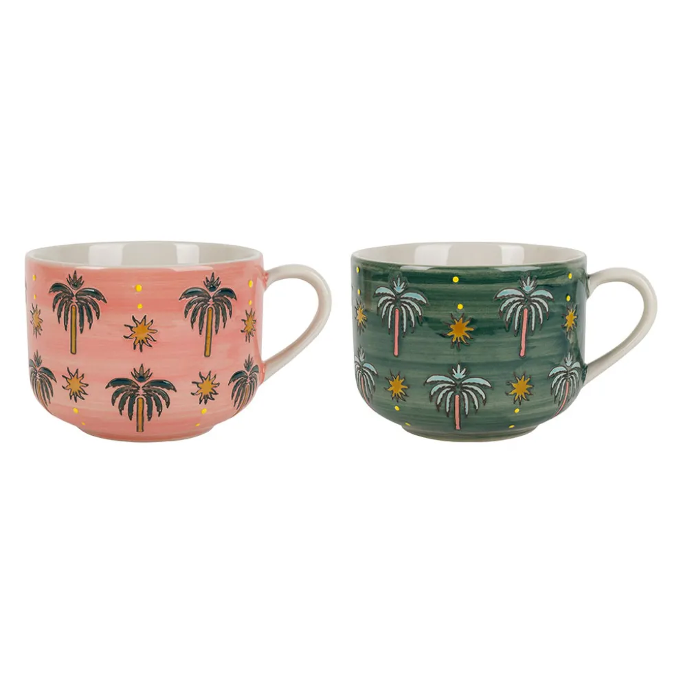 Tasses x2 palmiers en grès multicolore 60cl - Palmisol